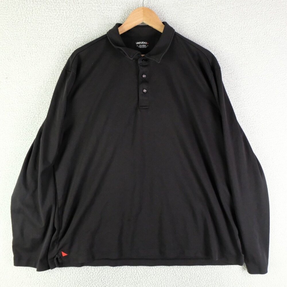 Untuckit Polo Mens 2XL XXL Black Long Sleeve Preppy Golf Cotton Performance